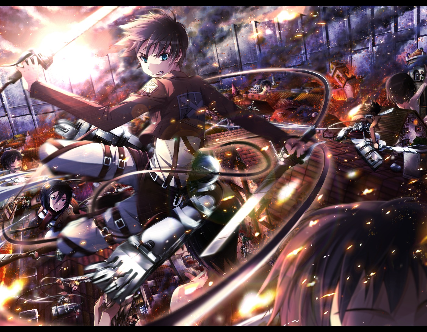 annie_leonhardt, armin_arlert, ashiya_shirou, crossover, eren_jaeger, hanzou_urushihara, hataraku_maou-sama!, jean_kirchstein, kirigaya_kazuto, levi_ackerman, maou_sadao, mie_(pome_no_ki), mikasa_ackerman, sasha_browse, shingeki_no_kyojin, sword_art_online, yuuki_asuna