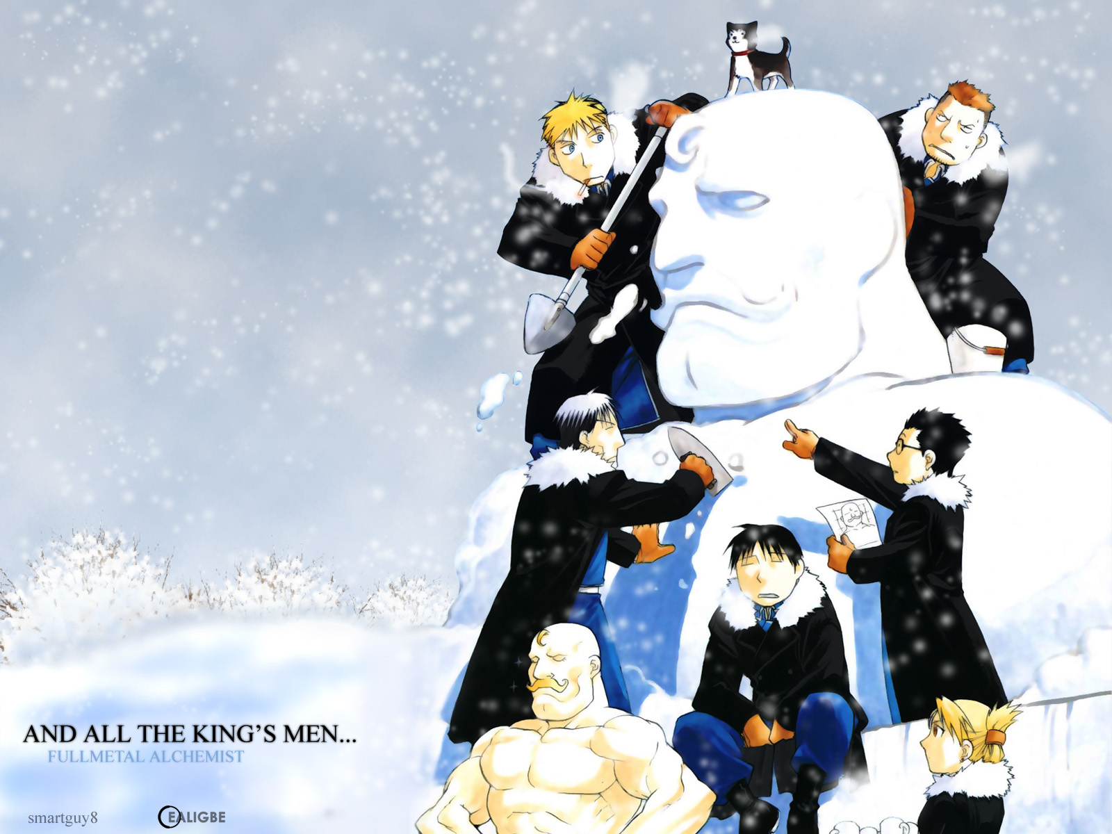 alex_louis_armstrong, black_hayate, fullmetal_alchemist, heymans_breda, jean_havoc, kain_fuery, riza_hawkeye, roy_mustang
