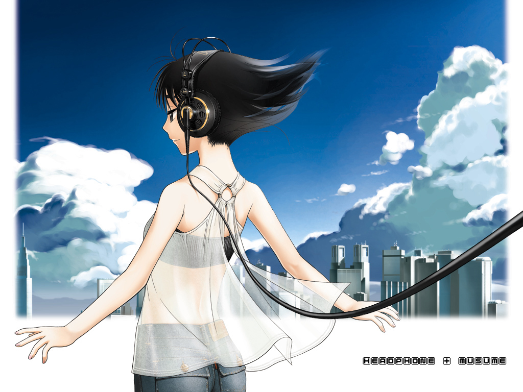 headphone_+_musume, headphones, sky