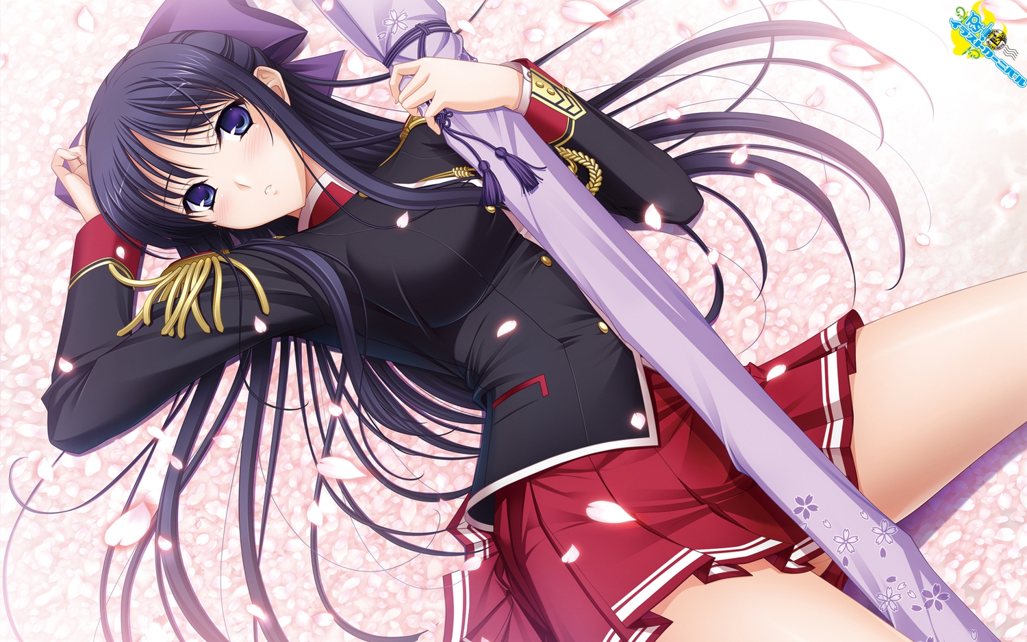 komori_kei, petals, ryuuzouji_akane, school_uniform, walkure_romanze, weapon