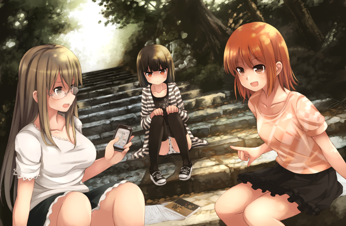 akatsuki_miho, akemiho_tabi_nikki, fukube_tamaki, glasses, kouno_hikaru, oribe_shiori, panties, red_eyes
