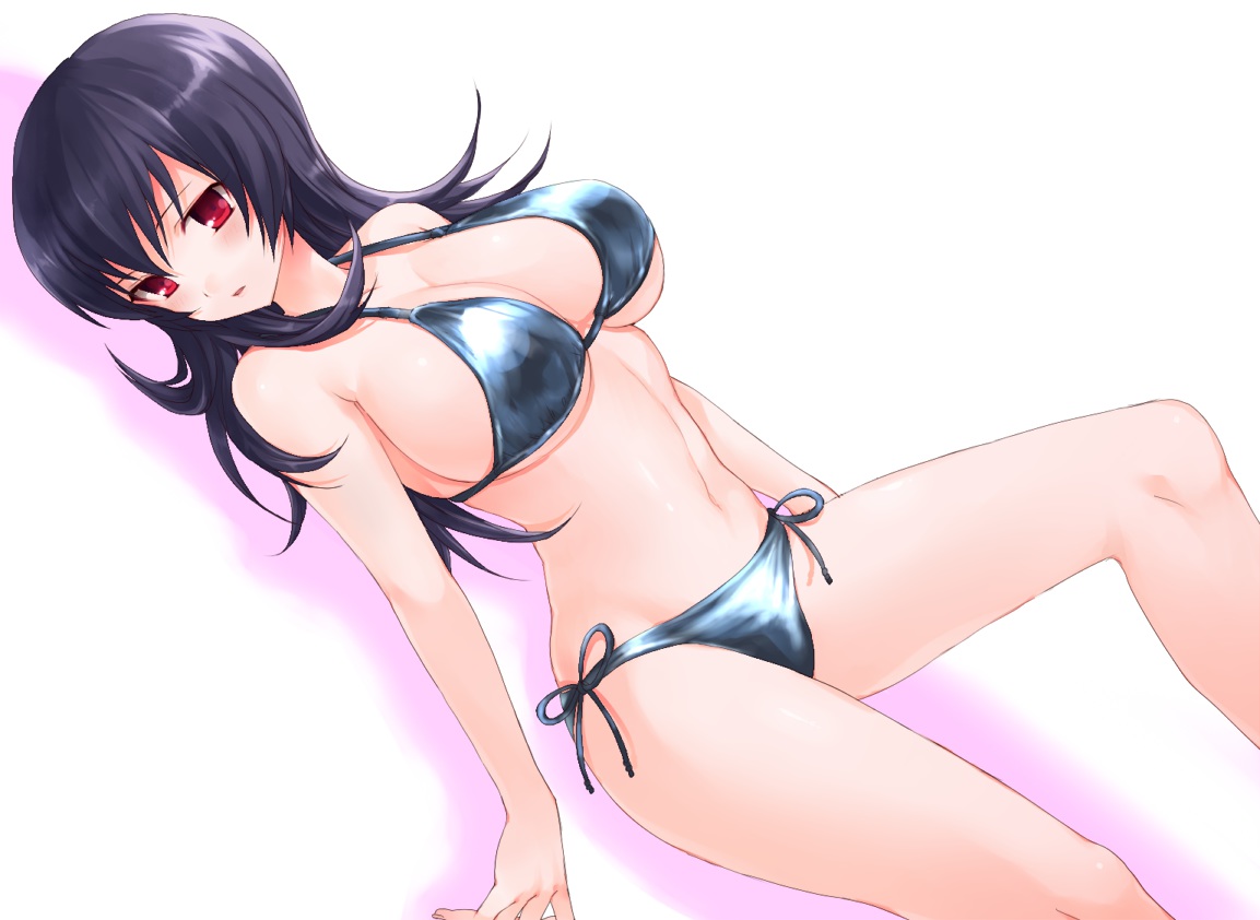 bikini, black_hair, hizuki_akira, natsume_(pokemon), pokemon, red_eyes, swimsuit, white
