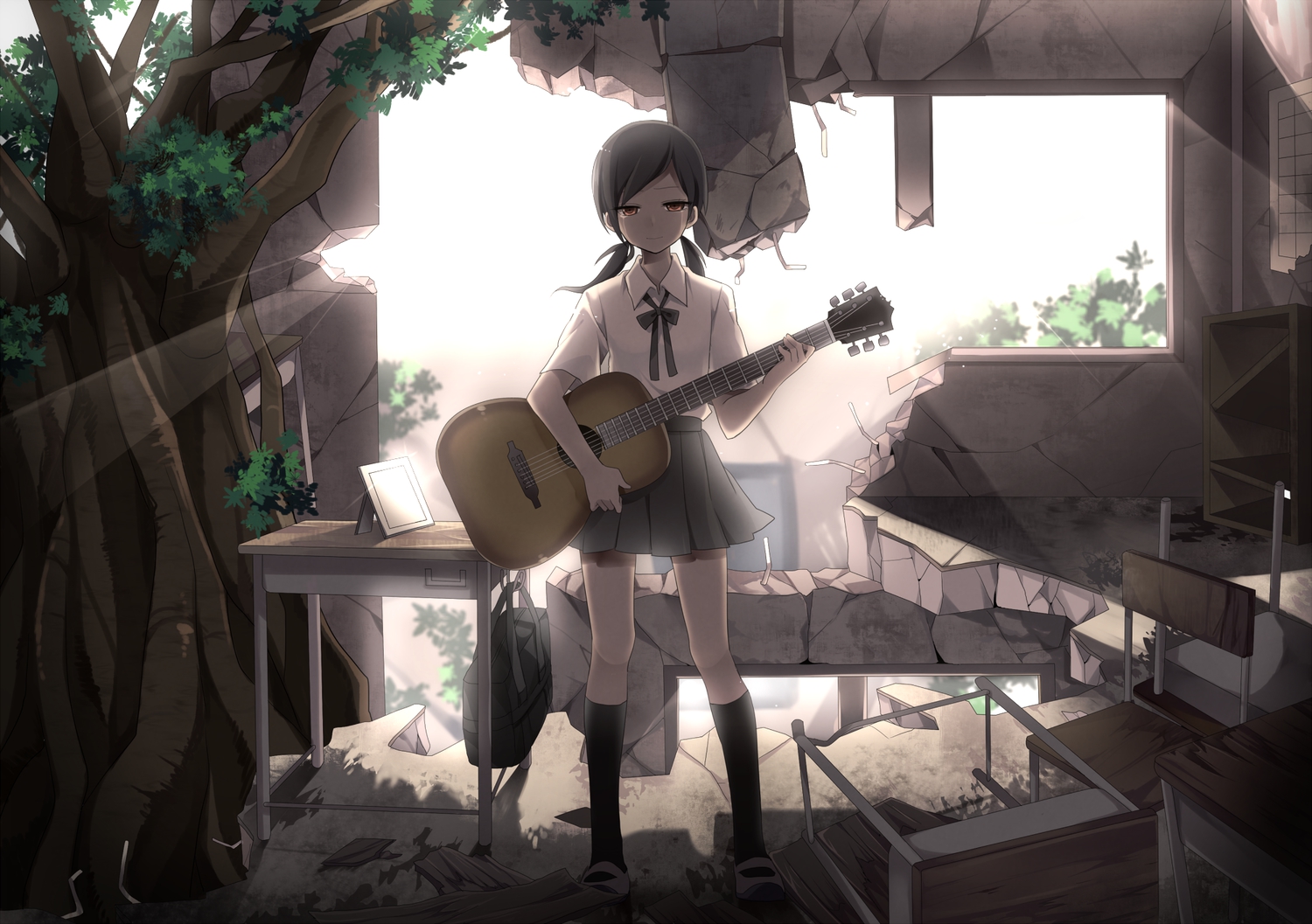 guitar, ichinose_yukino, instrument, original, tears, vocaloid