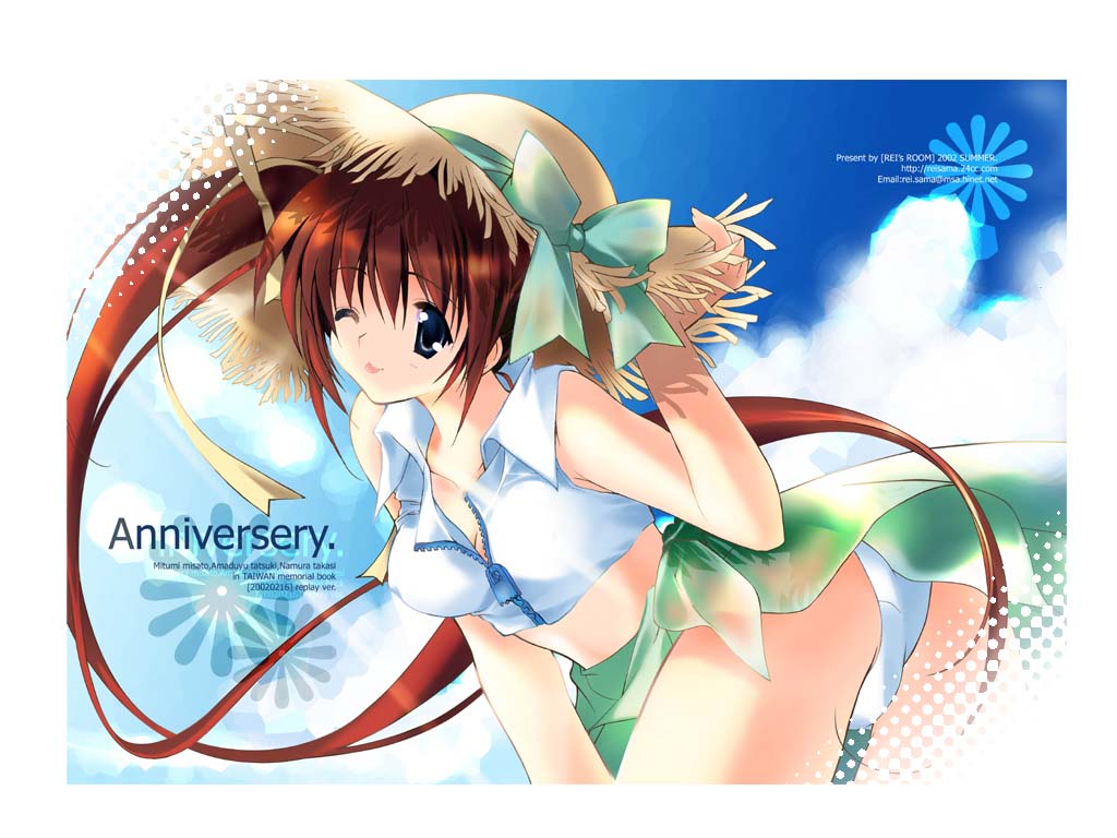 comic_party, hat, long_hair, panties, red_hair, takase_mizuki, underwear