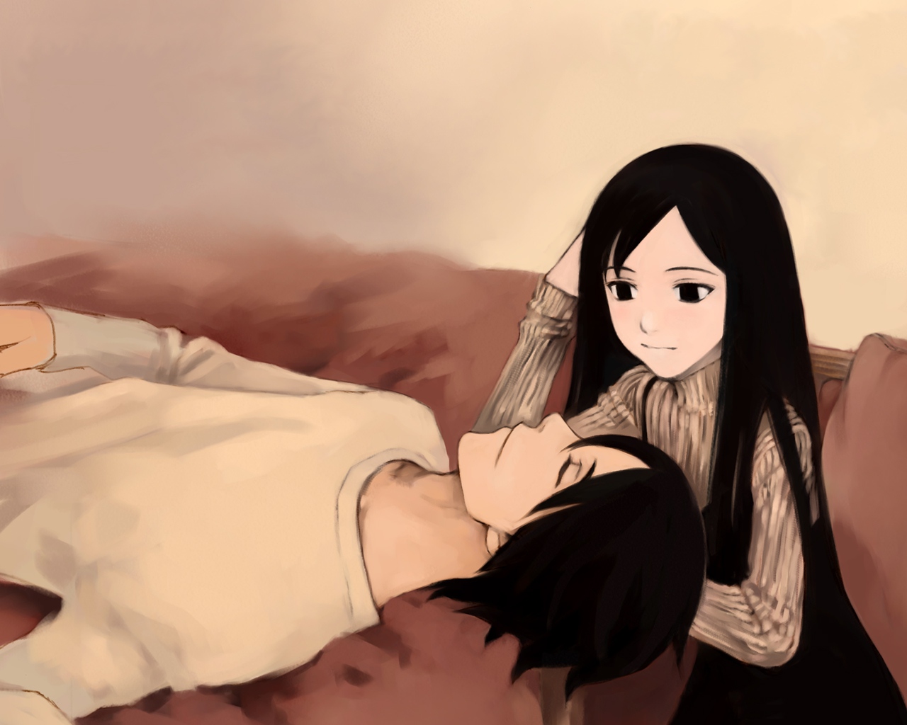 black_eyes, black_hair, blood_alone, long_hair, sleeping, takano_masayuki