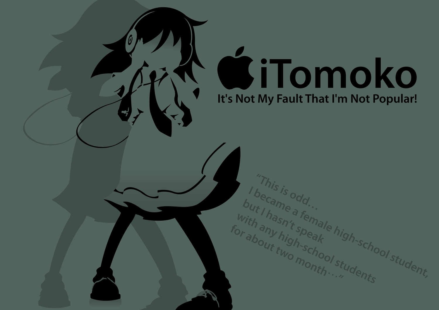 headphones, ipod, jpeg_artifacts, kuroki_tomoko, long_hair, midorigunso3, monochrome, school_uniform, skirt, tie, watashi_ga_motenai_no_wa_dou_kangaetemo_omaera_ga_warui!
