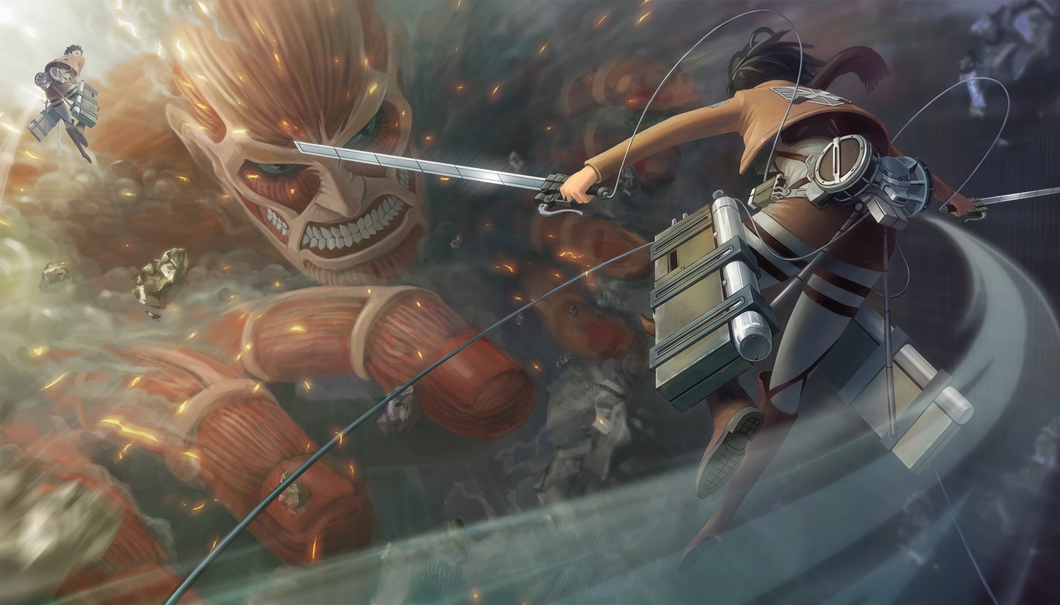 colossal_titan, eren_jaeger, mikasa_ackerman, saison, shingeki_no_kyojin