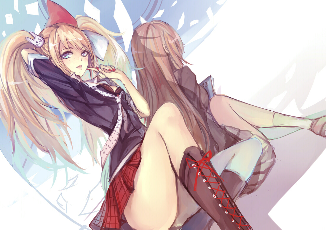 blonde_hair, boots, dangan-ronpa, enoshima_junko, nakadai_chiaki, twintails