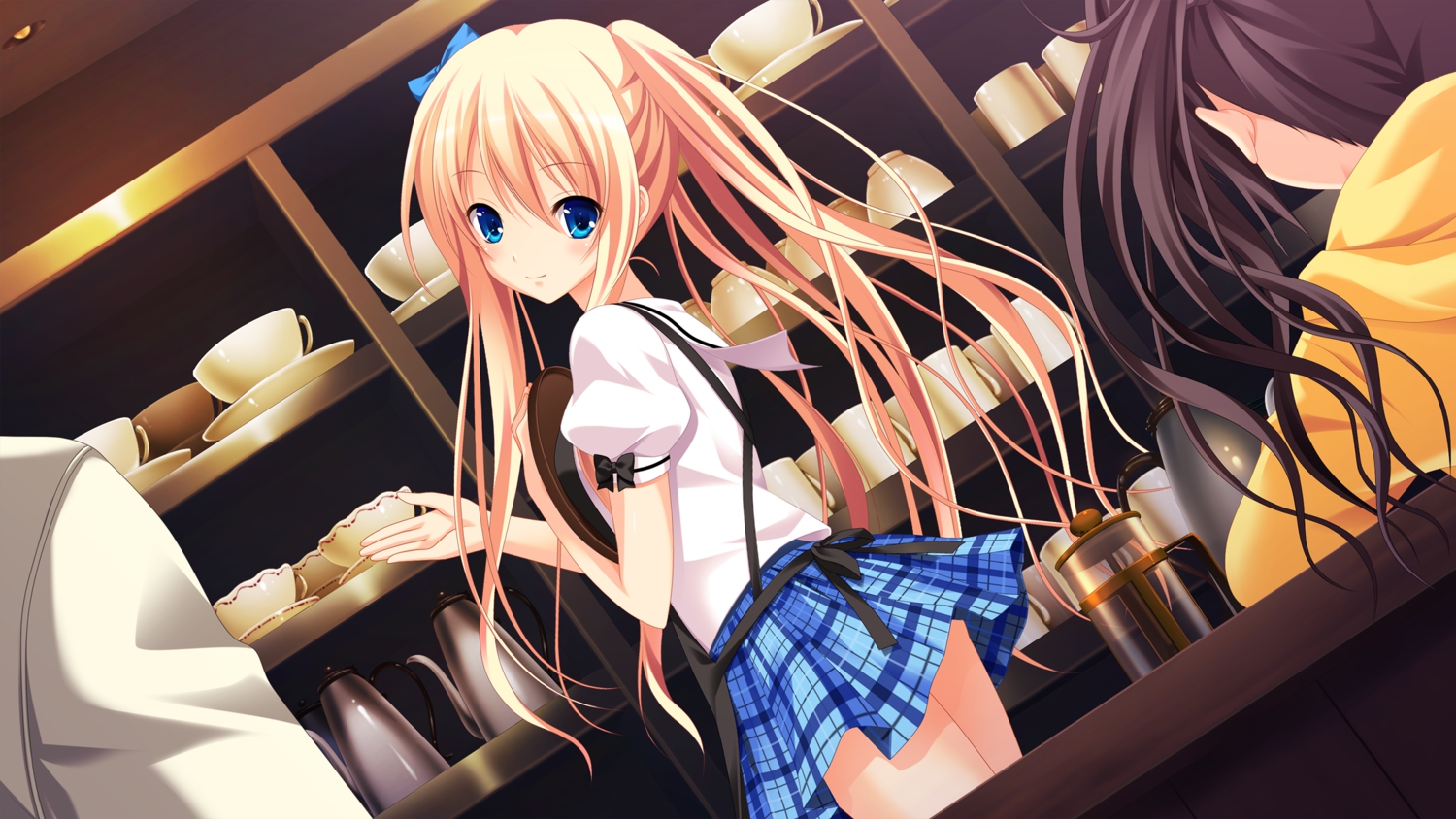 3rd_eye, blonde_hair, blue_eyes, game_cg, gensou_no_idea, kujou_mitsuki, long_hair, makita_maki