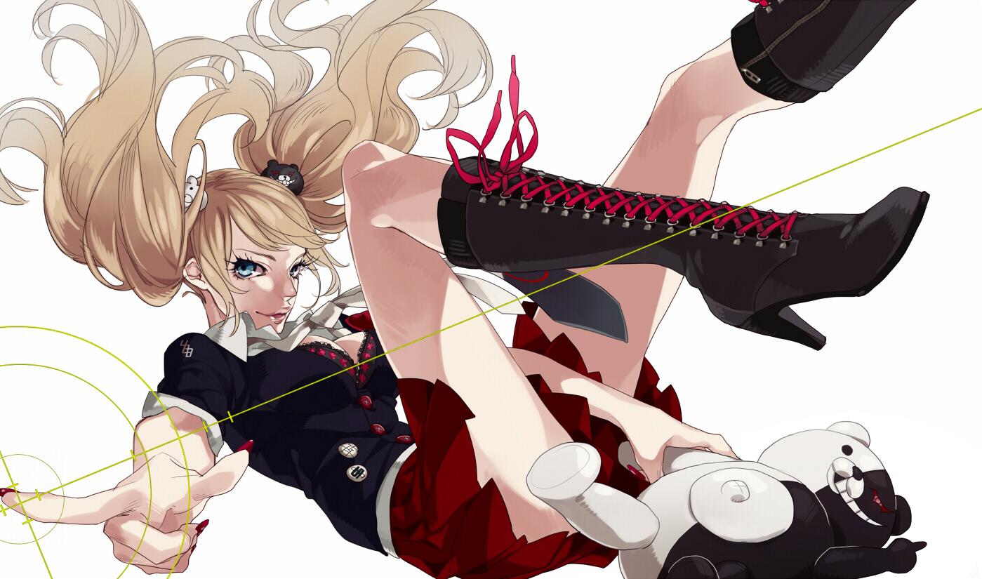 boots, dangan-ronpa, enoshima_junko, monokuma, saikawa_(0902k137)
