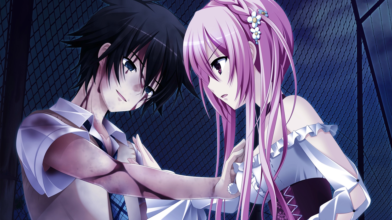 3rd_eye, black_hair, blood, dress, game_cg, gensou_no_idea, long_hair, makita_maki