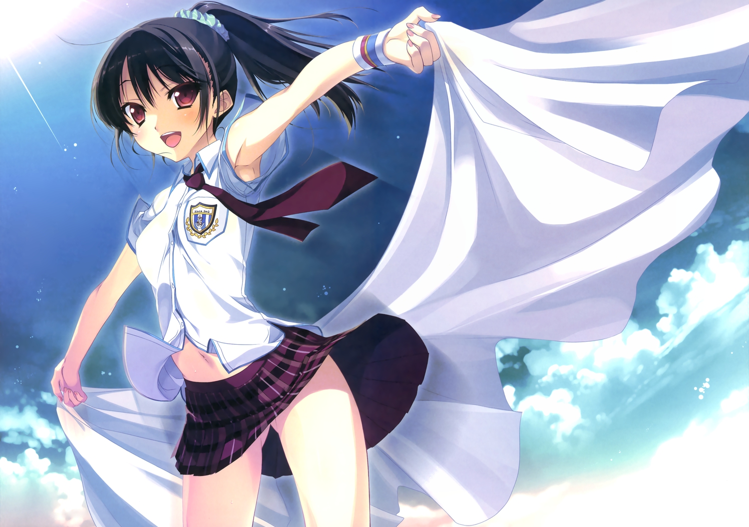 black_hair, katagiri_hinata, original, ponytail, school_uniform, skirt
