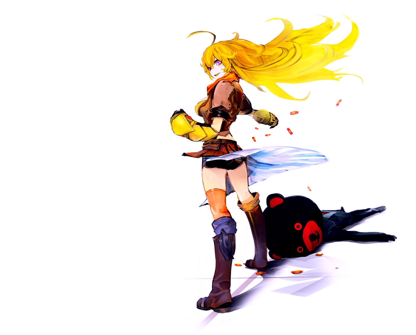 blonde_hair, boots, purple_eyes, rwby, so-bin, white, yang_xiao_long