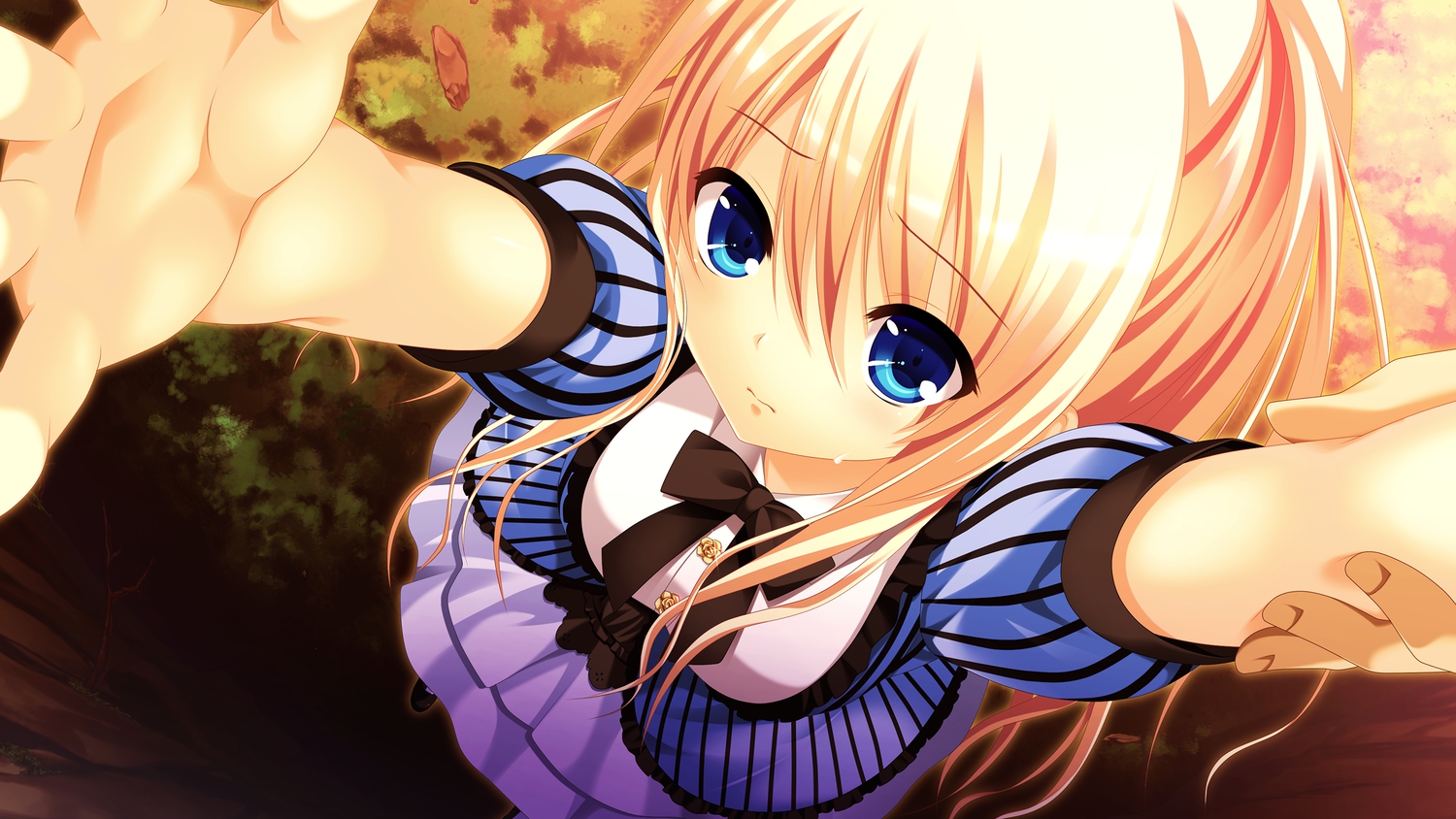 3rd_eye, blonde_hair, blue_eyes, bow, dress, game_cg, gensou_no_idea, kujou_mitsuki