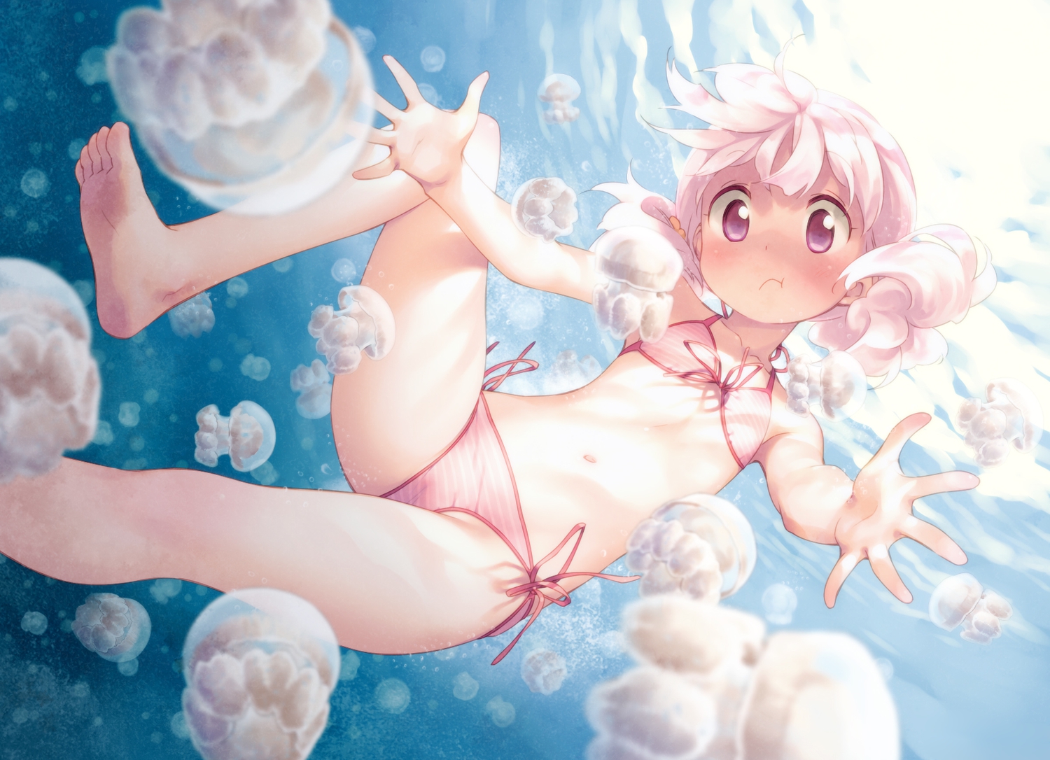 animal, bikini, cuffs_(studio), gayarou, pink_hair, swimsuit, twintails, underwater