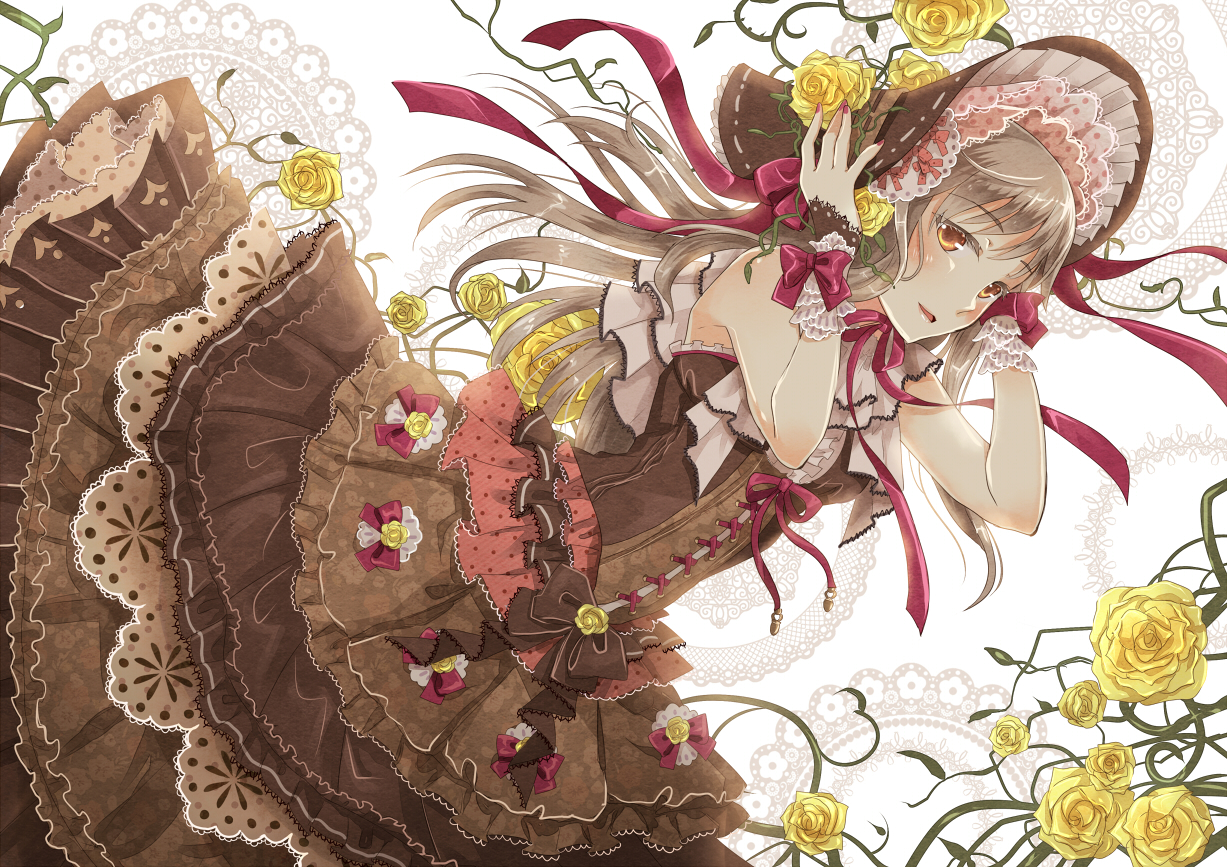 bow, flowers, gray_hair, lolita_fashion, nekozuki_yuki, original, ribbons, rose
