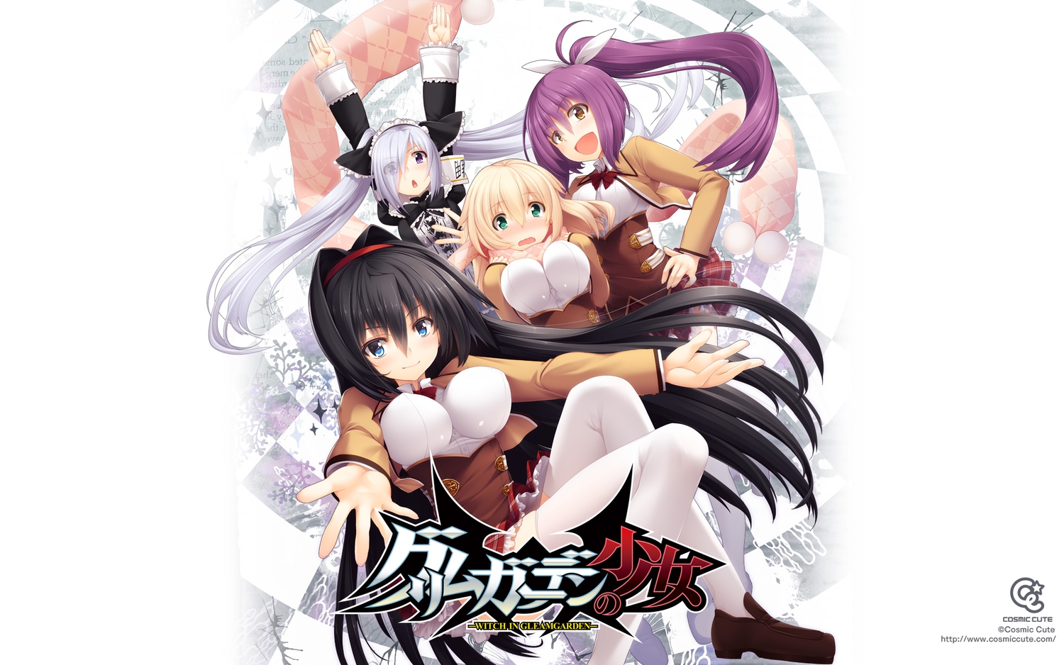 asahina_chitose, blush, ch@r, gleam_garden_no_shoujo, izumi_sakurako, kusunoki_yuma, long_hair, school_uniform, shirayuki_(gleam_garden_no_shoujo), thighhighs