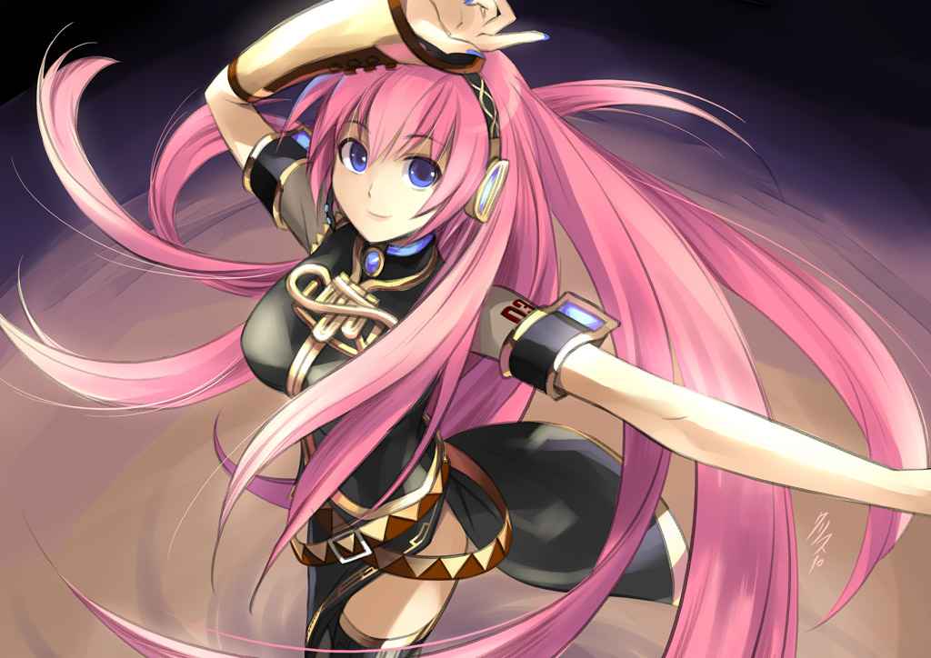 blue_eyes, double_lariat_(vocaloid), headphones, kriss_sison, megurine_luka, pink_hair, thighhighs, vocaloid