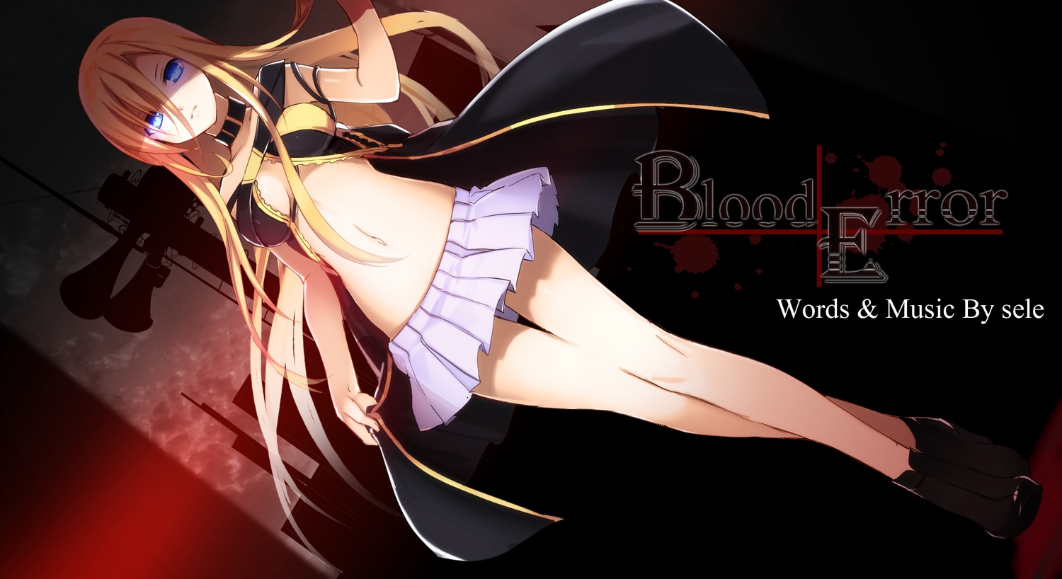 blonde_hair, blood, blue_eyes, breasts, collar, lily_(vocaloid), long_hair, navel