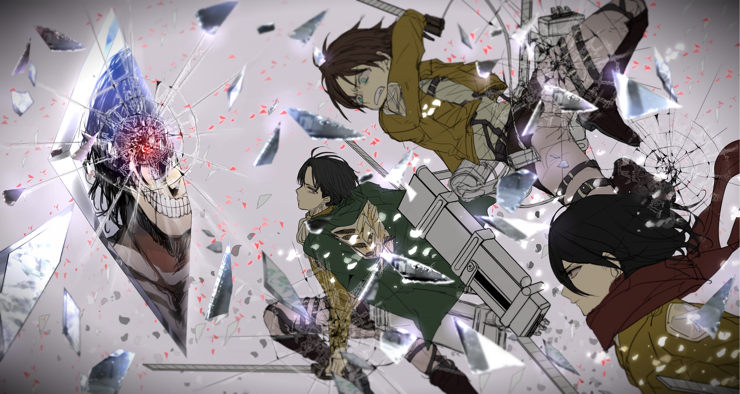 eren_jaeger, koko_(kotobutyann), levi_ackerman, mikasa_ackerman, rogue_titan, shingeki_no_kyojin
