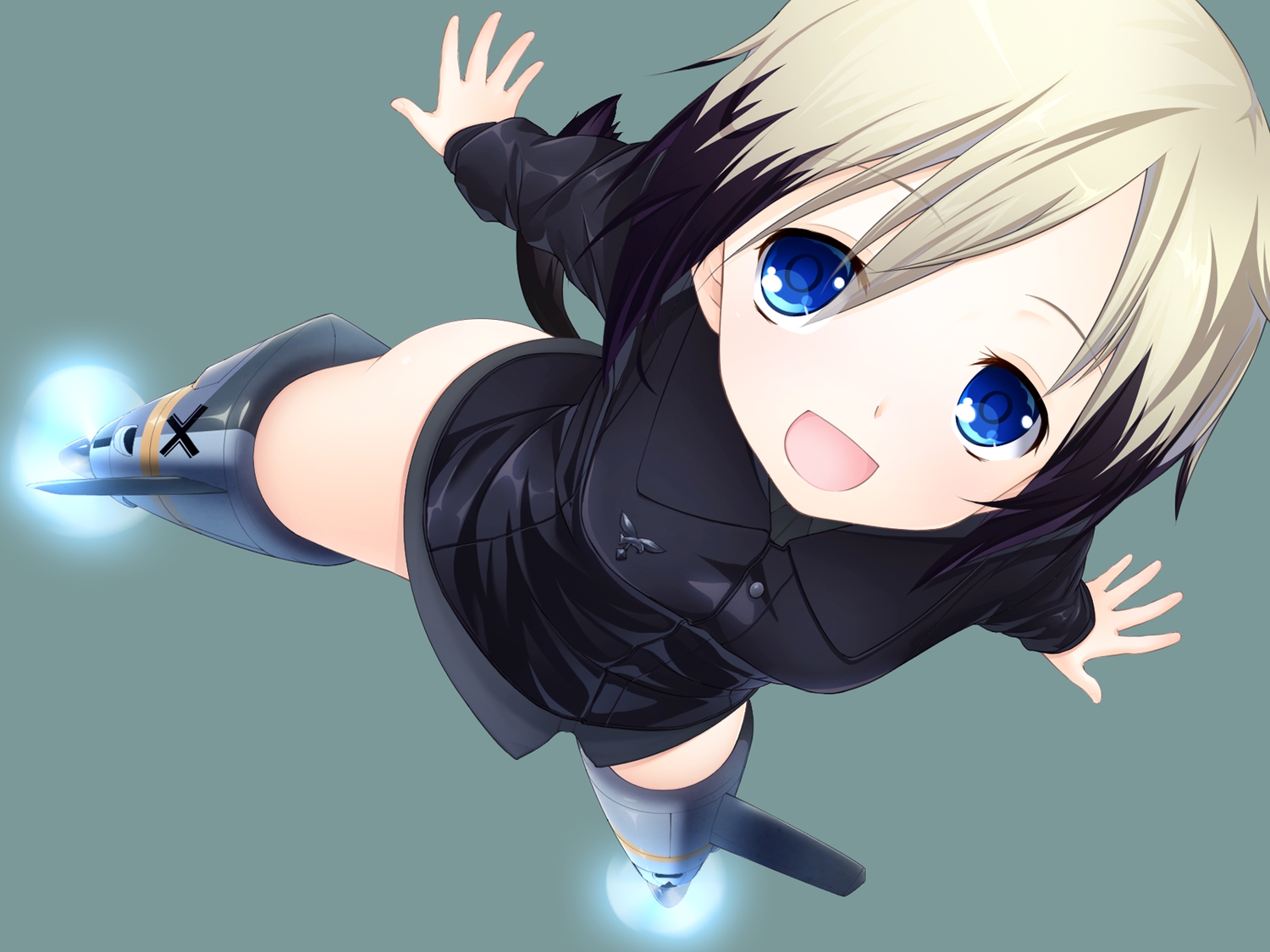 blonde_hair, blue_eyes, erica_hartmann, short_hair, strike_witches, uniform, urepito_honke