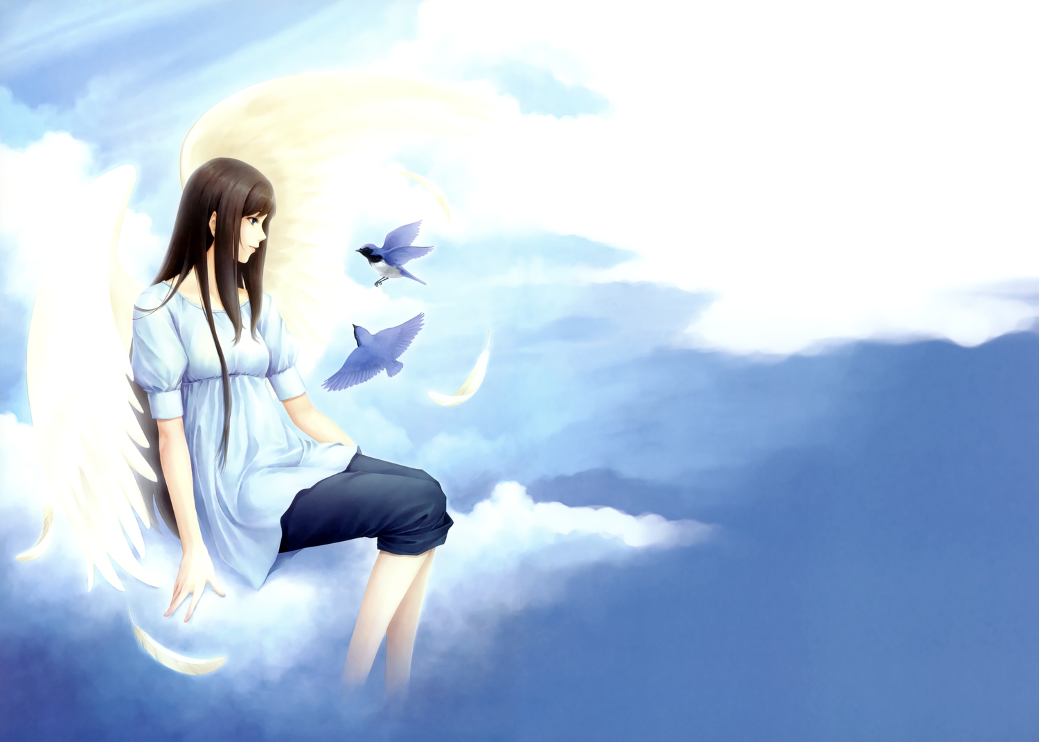 animal, bird, innocent_grey, kara_no_shoujo, kuchiki_touko, sky, sugina_miki, wings