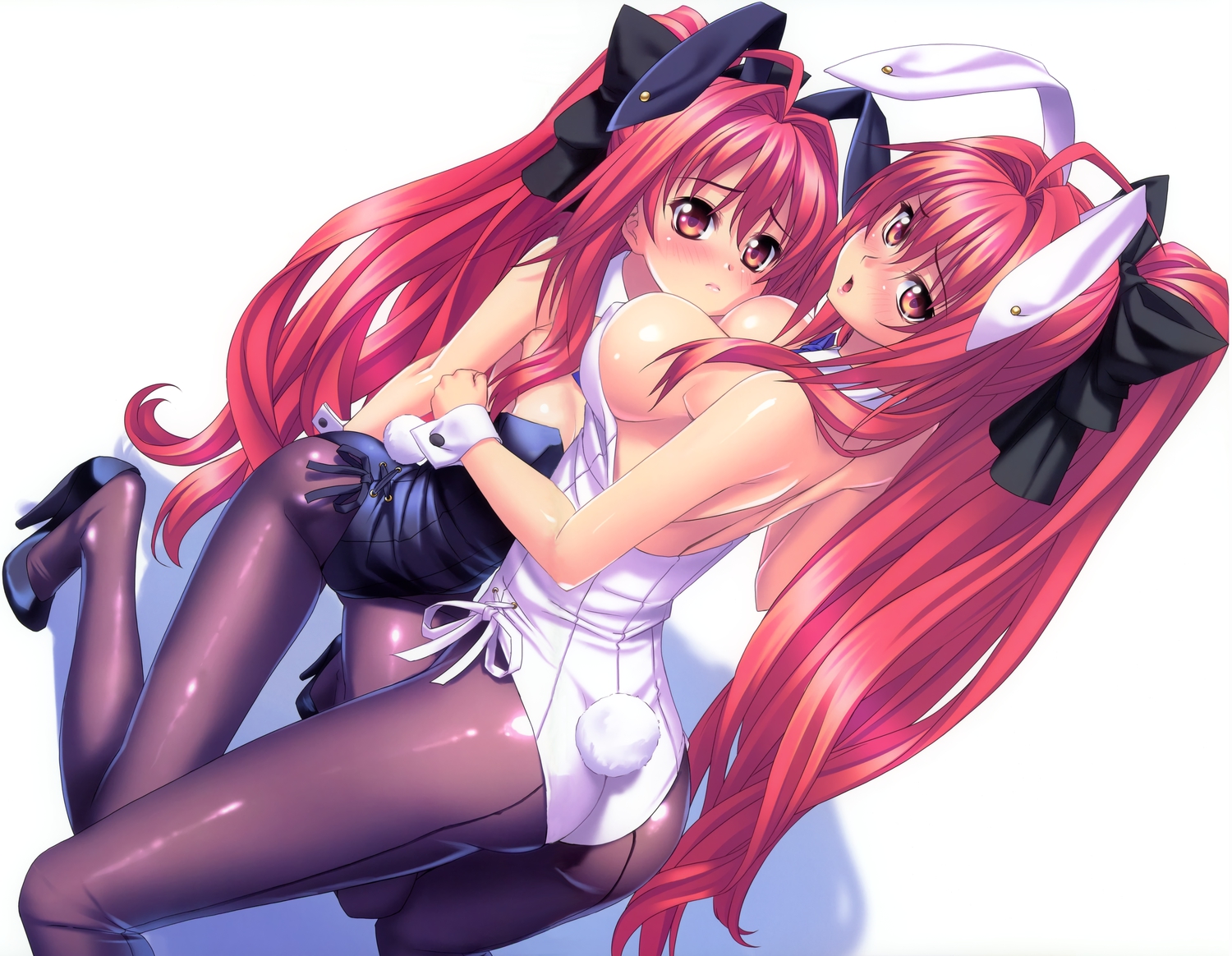 animal_ears, ass, blush, breasts, bunny_ears, bunnygirl, cleavage, corticarte_apa_lagranges, kannatsuki_noboru, long_hair, ponytail, red_eyes, red_hair, shinkyoku_soukai_polyphonica