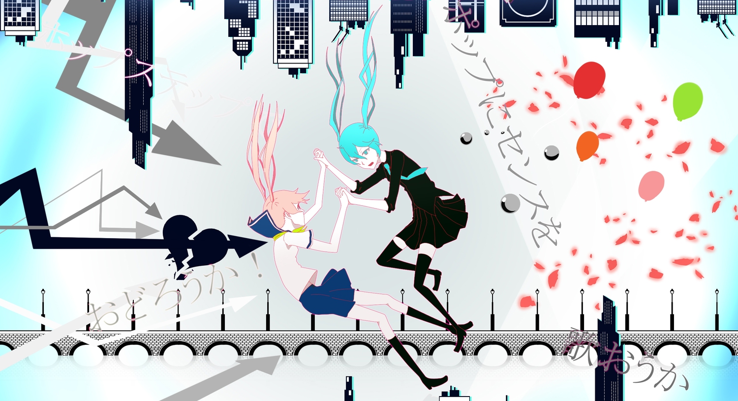 hatsune_miku, megurine_luka, vocaloid, world's_end_dancehall_(vocaloid)