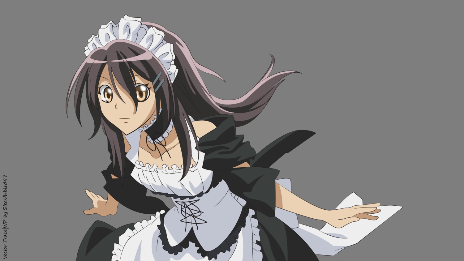 ayuzawa_misaki, black_hair, kaichou_wa_maid_sama, maid, transparent, vector, yellow_eyes