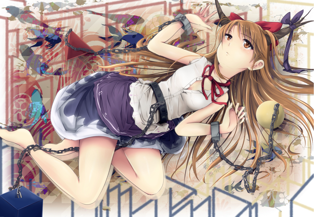 animal, brown_eyes, brown_hair, chain, cibo_(killy), dress, fish, horns