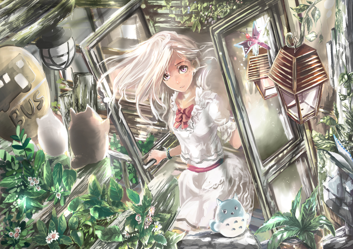 dress, ooi_choon_liang, pink_eyes, tonari_no_totoro, totoro, white_hair