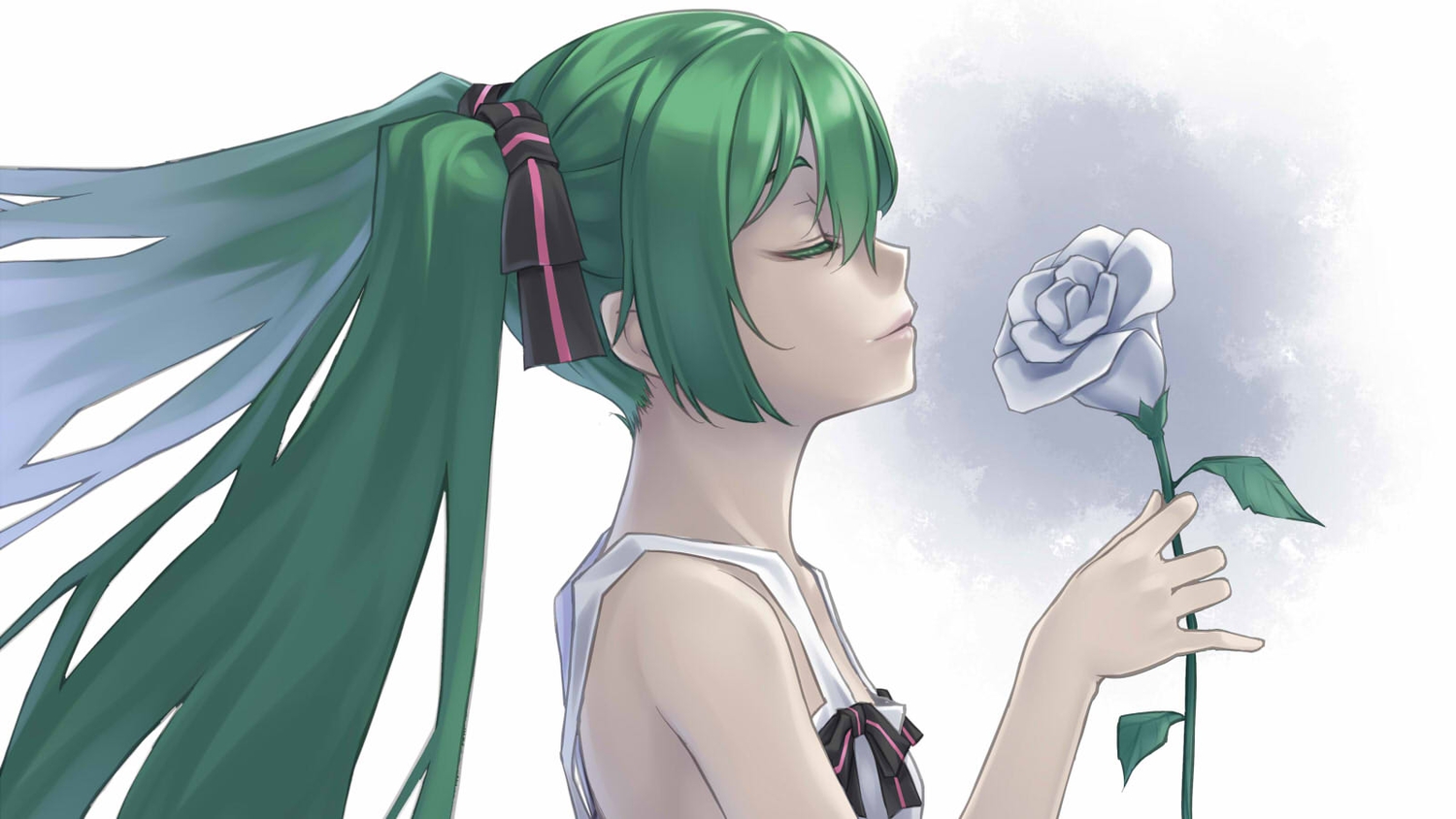 flowers, green_hair, hatsune_miku, jpeg_artifacts, kasei_(xyz), rose, twintails, vocaloid