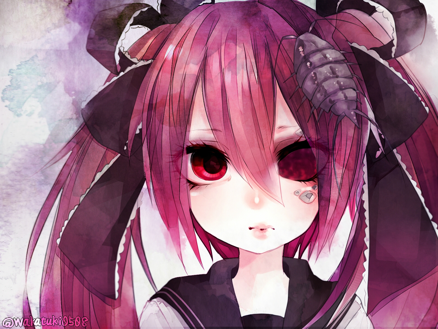 bow, calne_ca, hatsune_miku, red_eyes, red_hair, school_uniform, vocaloid, wakatsuki_you
