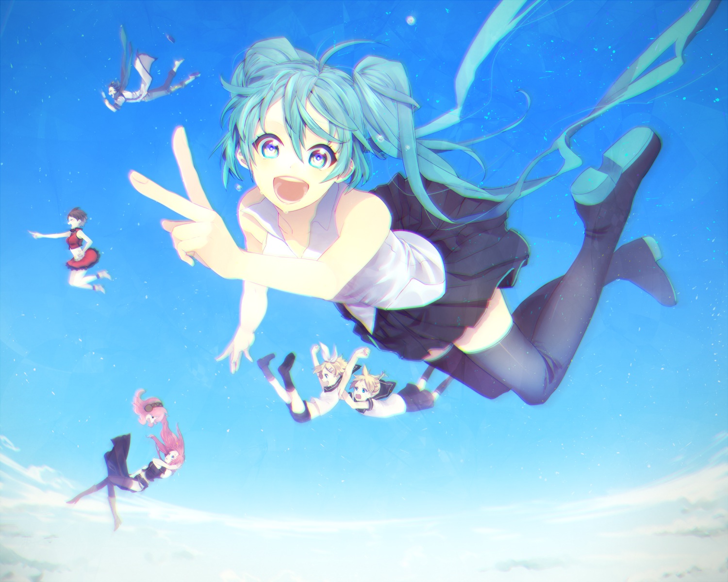 clouds, group, hatsune_miku, kagamine_len, kagamine_rin, kaito, kyama, male