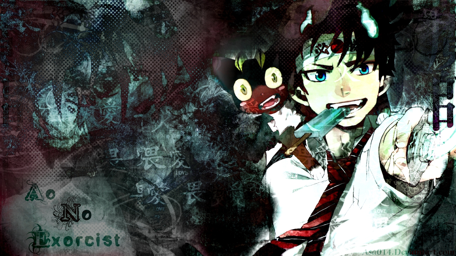 animal, ao_no_exorcist, cat, food, ice_cream, kuro_(ao_no_exorcist), okumura_rin, sword