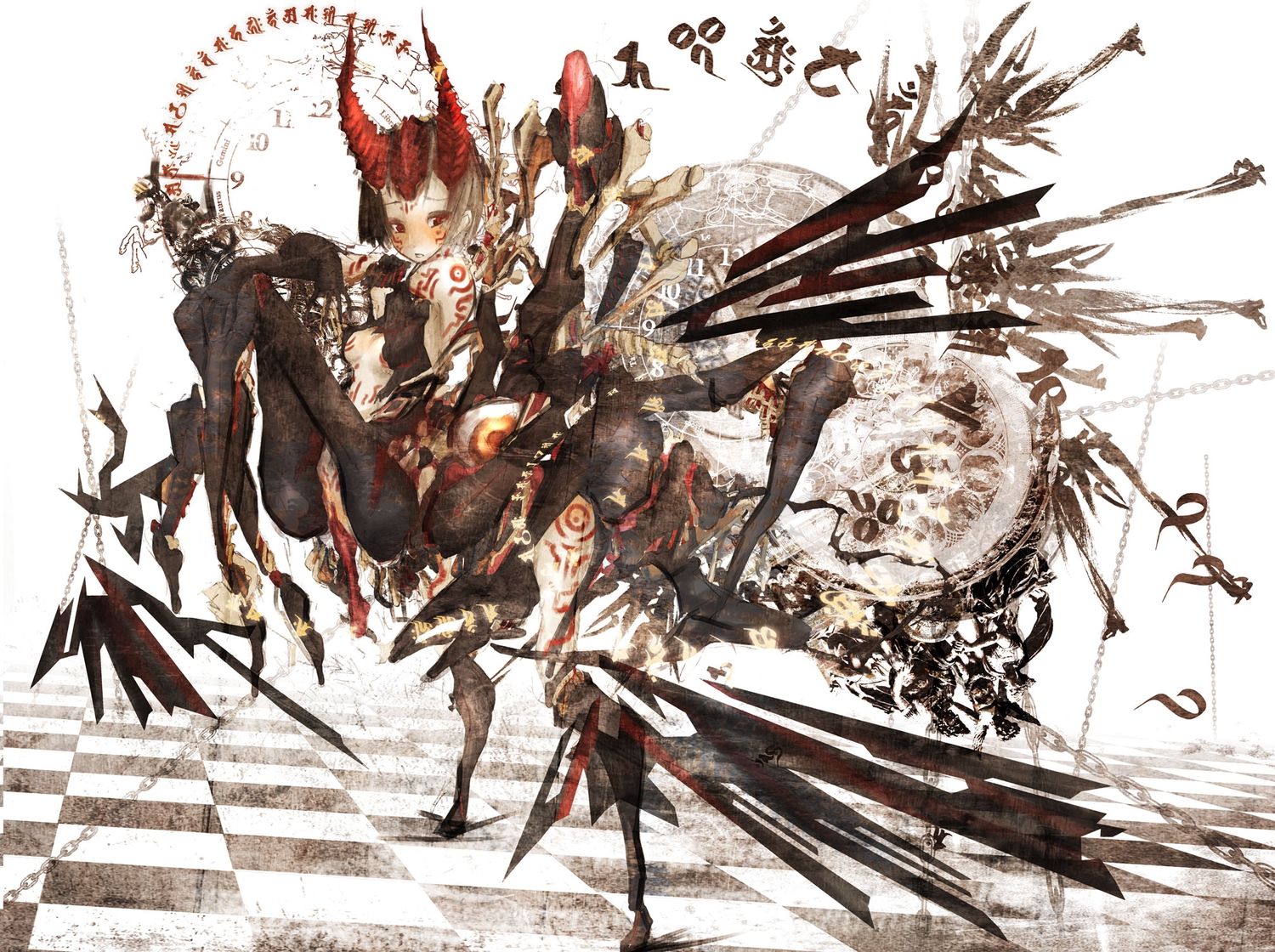 horns, original, red_eyes, rib:y(uhki)