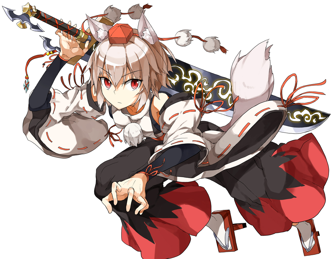 animal_ears, hat, hide448, inubashiri_momiji, japanese_clothes, red_eyes, ribbons, short_hair