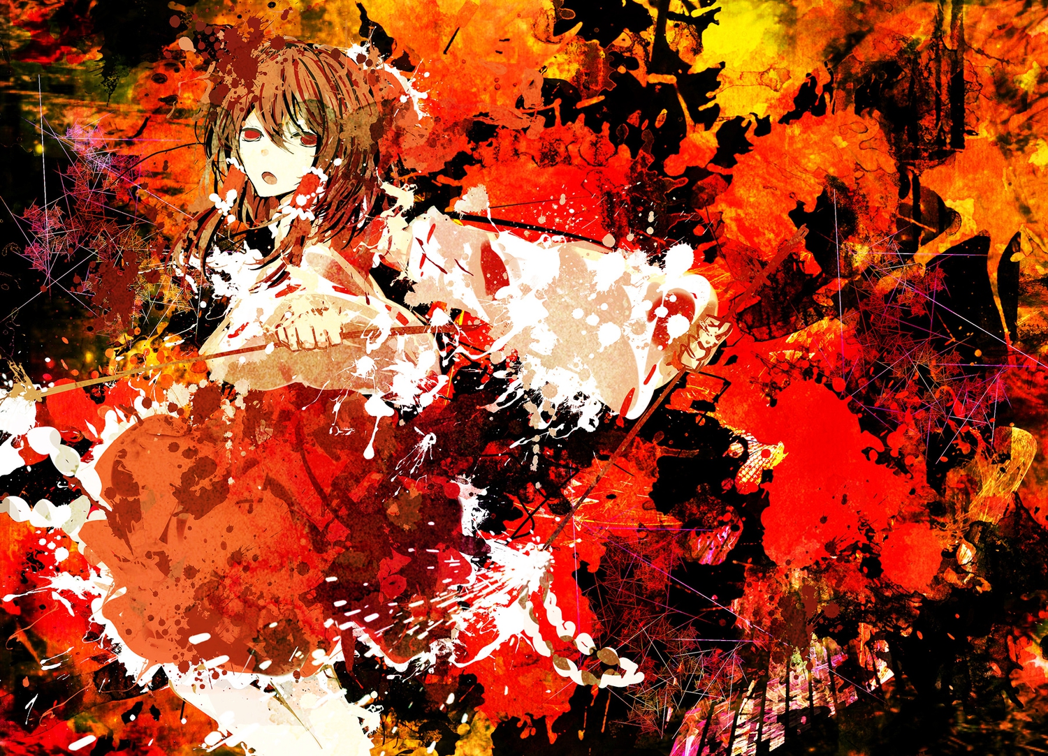 brown_hair, hakurei_reimu, japanese_clothes, long_hair, miko, red_eyes, ruuya_higashino, touhou