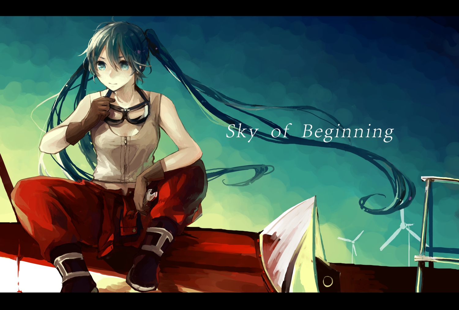 aqua_eyes, aqua_hair, crimsonseed, gloves, goggles, hatsune_miku, long_hair, twintails, vocaloid, windmill