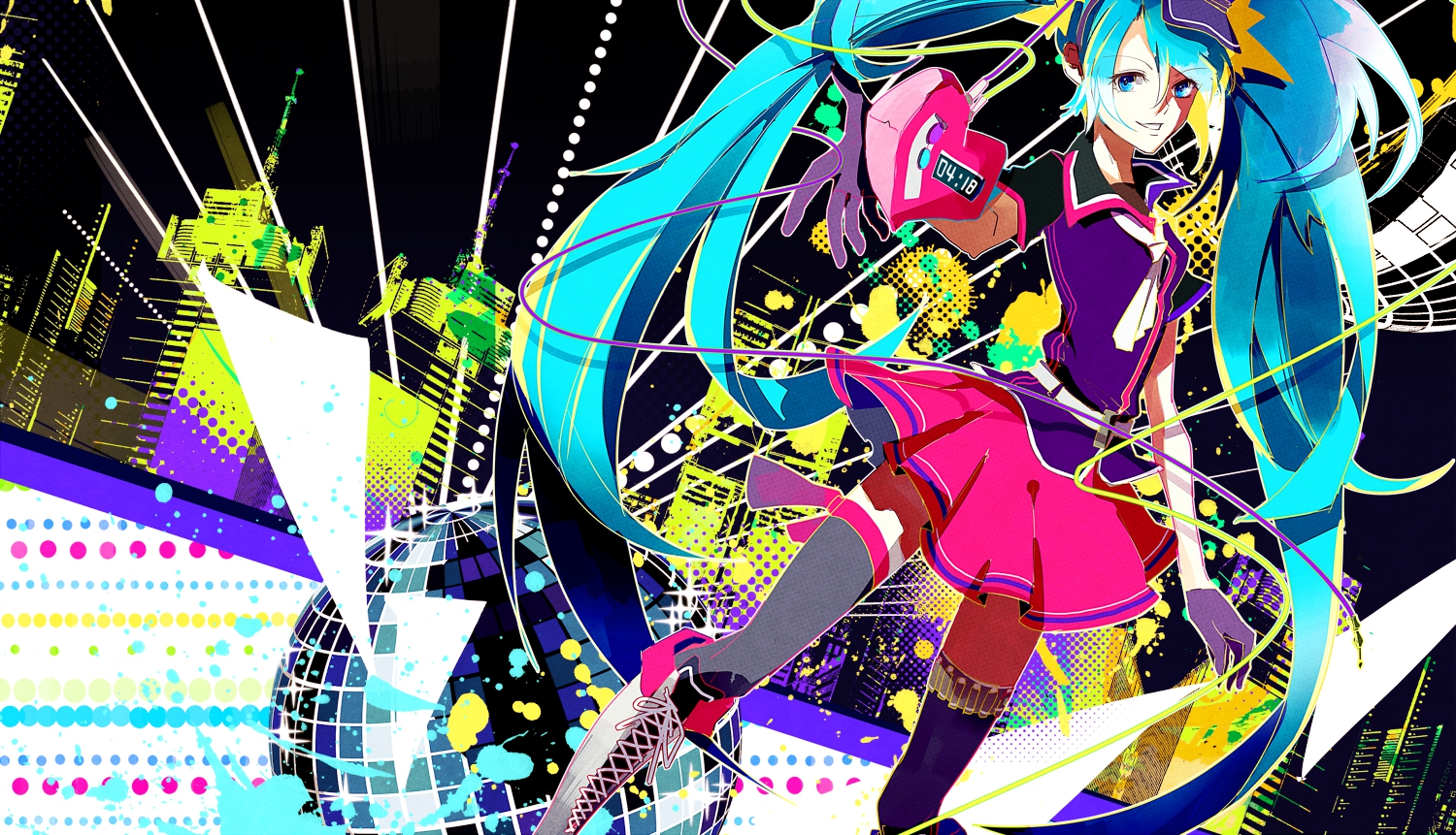 alyssa718, aqua_hair, blue_eyes, city, gloves, hat, hatsune_miku, long_hair
