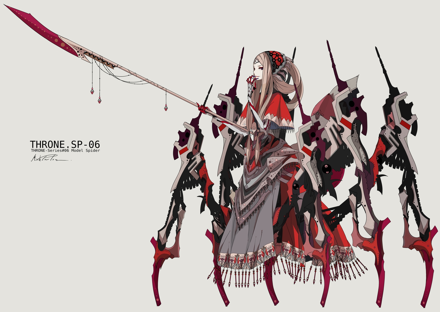 blonde_hair, dress, gradient, headdress, long_hair, mechagirl, original, palow