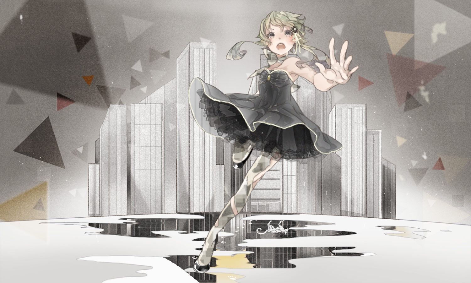 blush, dress, green_hair, gumi, mizutame_tori, pantyhose, vocaloid