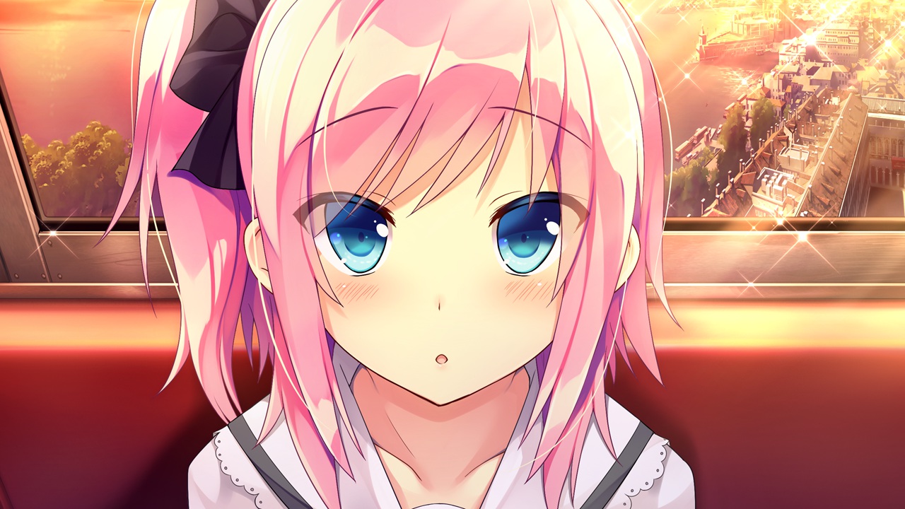 blue_eyes, blush, close, game_cg, hearts_(company), koba_kasumi, koi_saku_miyako_ni_ai_no_yakusoku_wo_~annaffiare~, natsume_eri, pink_hair, ribbons, short_hair