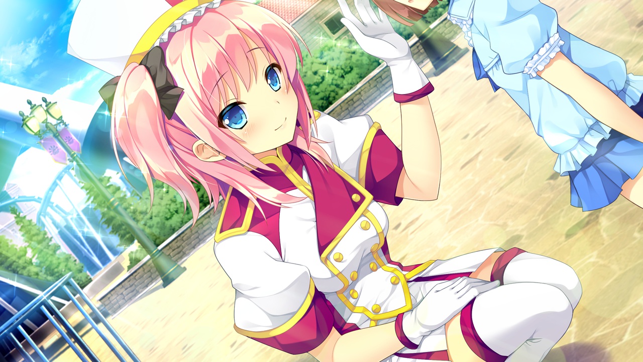 blue_eyes, blush, bow, game_cg, gloves, hat, hearts_(company), koba_kasumi