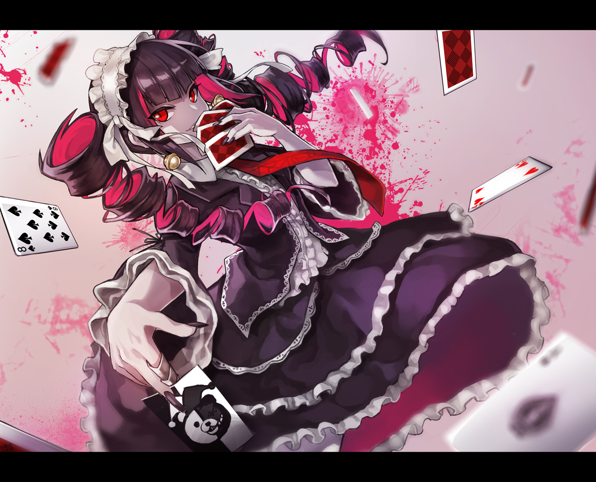 black_hair, celestia_rudenberk, dangan-ronpa, dress, gothic, headdress, long_hair, red_eyes