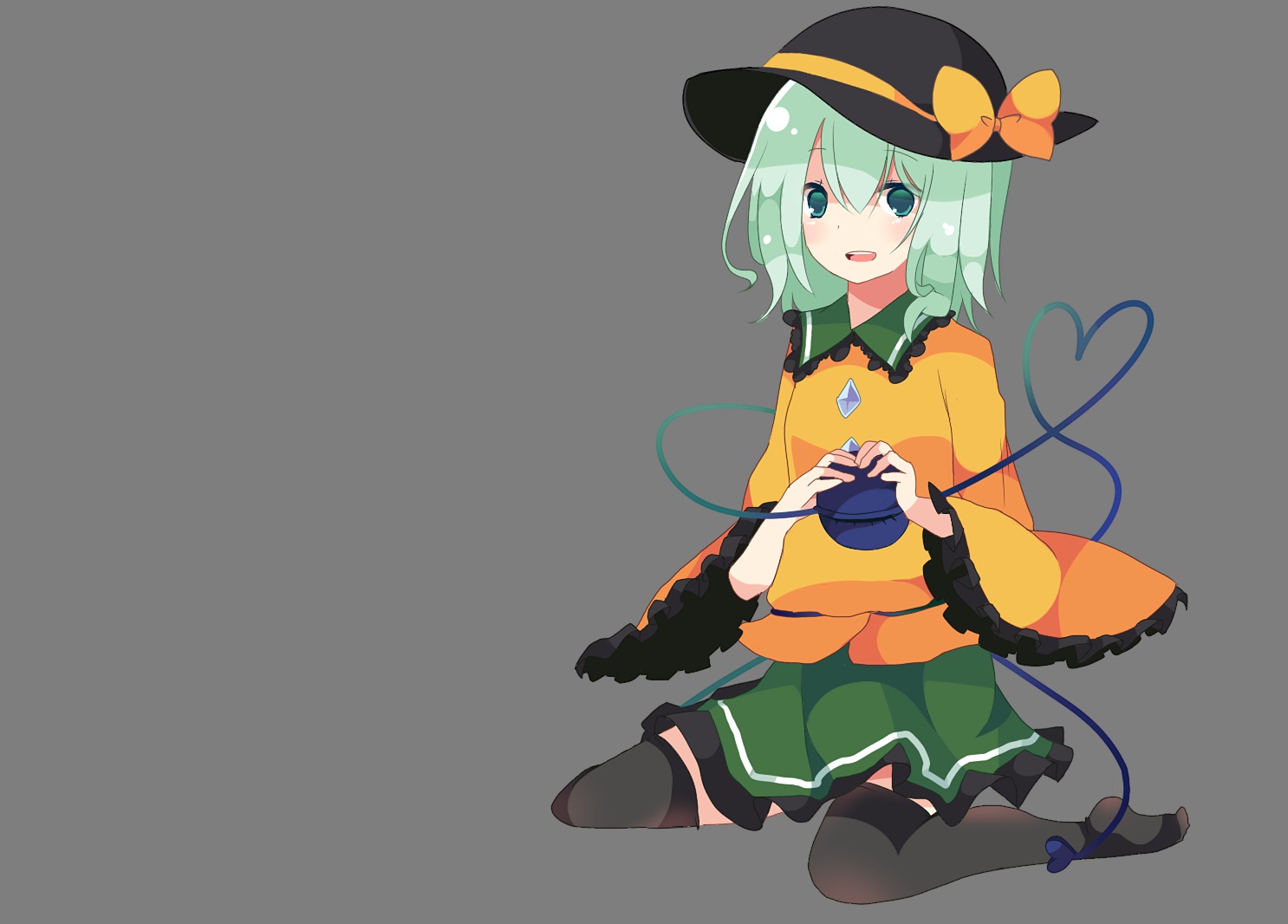 blush, bow, green_eyes, green_hair, hat, komeiji_koishi, short_hair, tamagogayu1998, thighhighs, touhou, transparent, vector