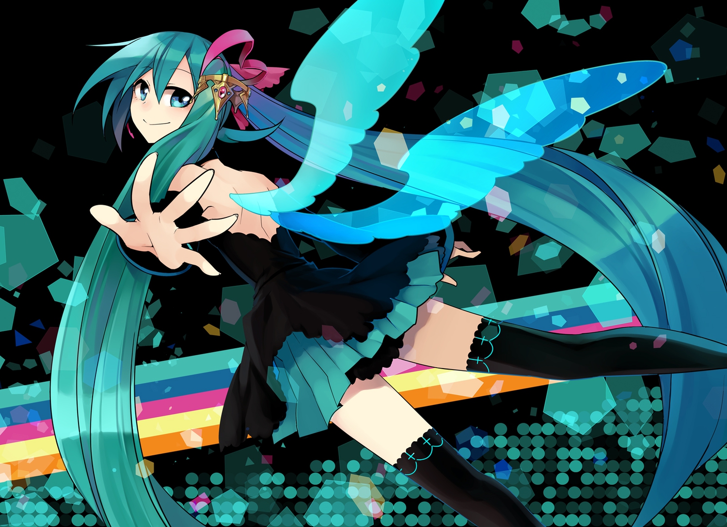 aqua_eyes, aqua_hair, hatsune_miku, kaida_michi, long_hair, skirt, thighhighs, twintails