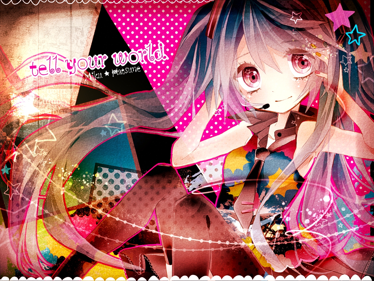 brown_hair, hatsune_miku, long_hair, red_eyes, tell_your_world_(vocaloid), thighhighs, tie, twintails, vocaloid, yuucho_(cololal)