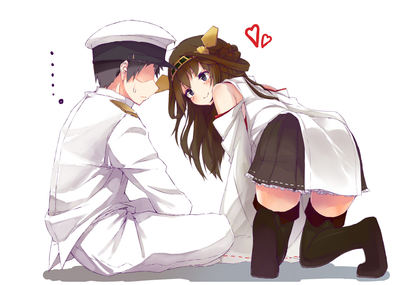 admiral_(kancolle), anthropomorphism, black_eyes, black_hair, blush, boots, brown_hair, hat