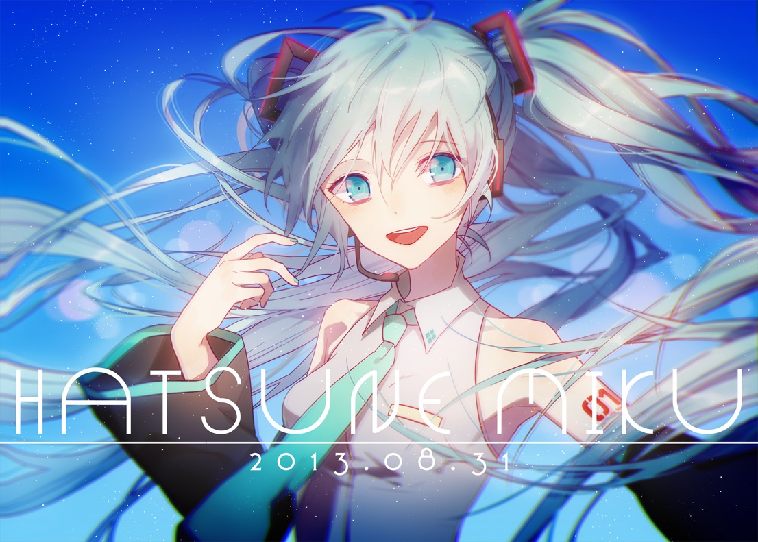 aqua_eyes, hatsune_miku, headphones, io_(sinking=carousel), long_hair, tie, twintails, vocaloid